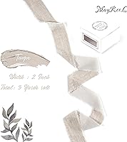Vista 2 de MAYREEL Cinta de terciopelo gris pardo de 2 pulgadas rasgada a mano, cinta de seda beige con borde deshilachado para ramos de novia, invitaciones