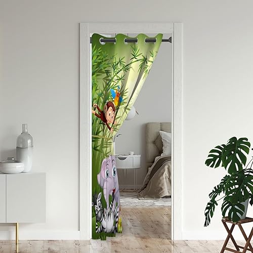 Miniatura 7 de Cortinas opacas de puerta de animales para puertas, selva, vida silvestre, zoológico, elefante, león, tigre, jirafa, para armario de dormitorio,