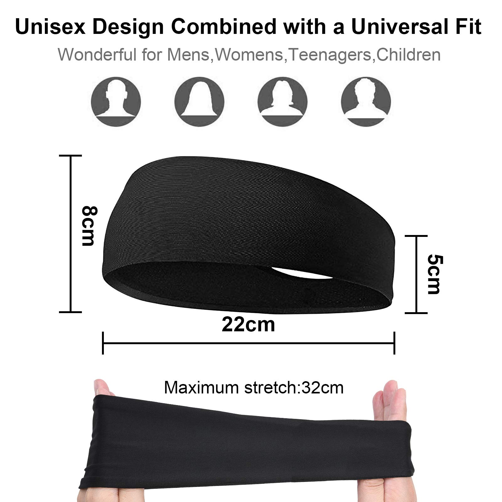 Flintronic Sport Headband, Fascia da Corsa, Antiscivolo umidità Ampia Fascia per Capelli,Fasce Antisudore, Fascia da Ginnastica per Uomini e Donne,Fascia per Sport in Esecuzione, Yoga, Jogging