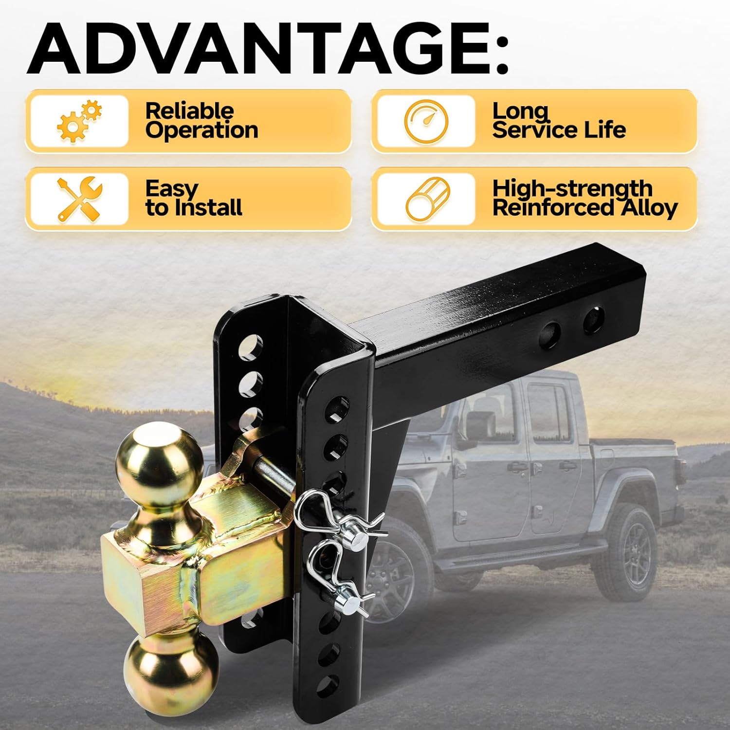 45900 Adjustable Trailer Hitch Ball Mount 14000 lbs 2-Inch Receiver, 6-Inch Drop, 2 and 2-5/16-Inch Balls Puck System Gooseneck Hitch Kit