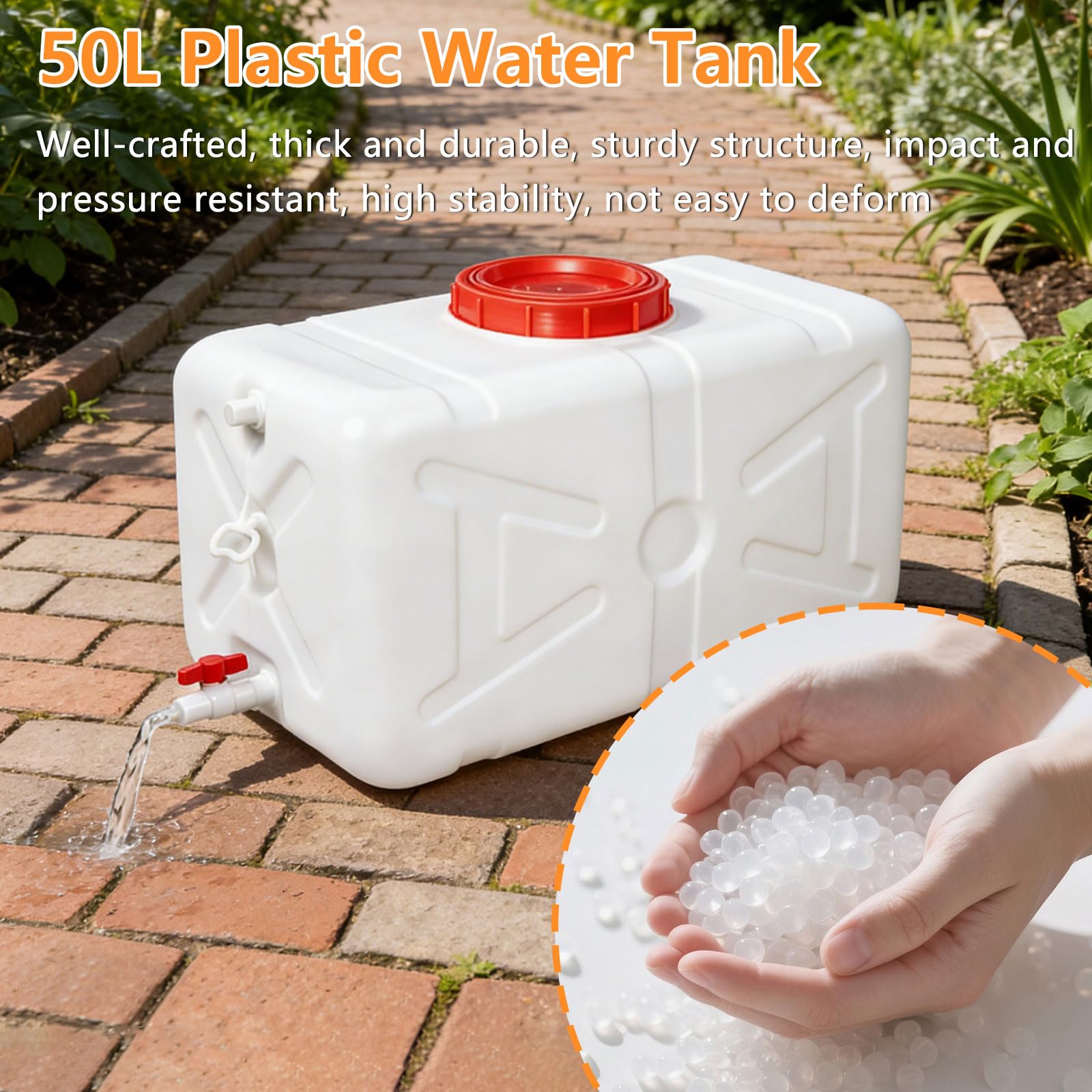Réservoir d'eau de 50 l - Bidon d'eau avec robinet de vidange - Couvercle à visser - Réservoir d'eau portable en polyéthylène haute densité - Réservoir d'eau en plastique pour camping, camping-car