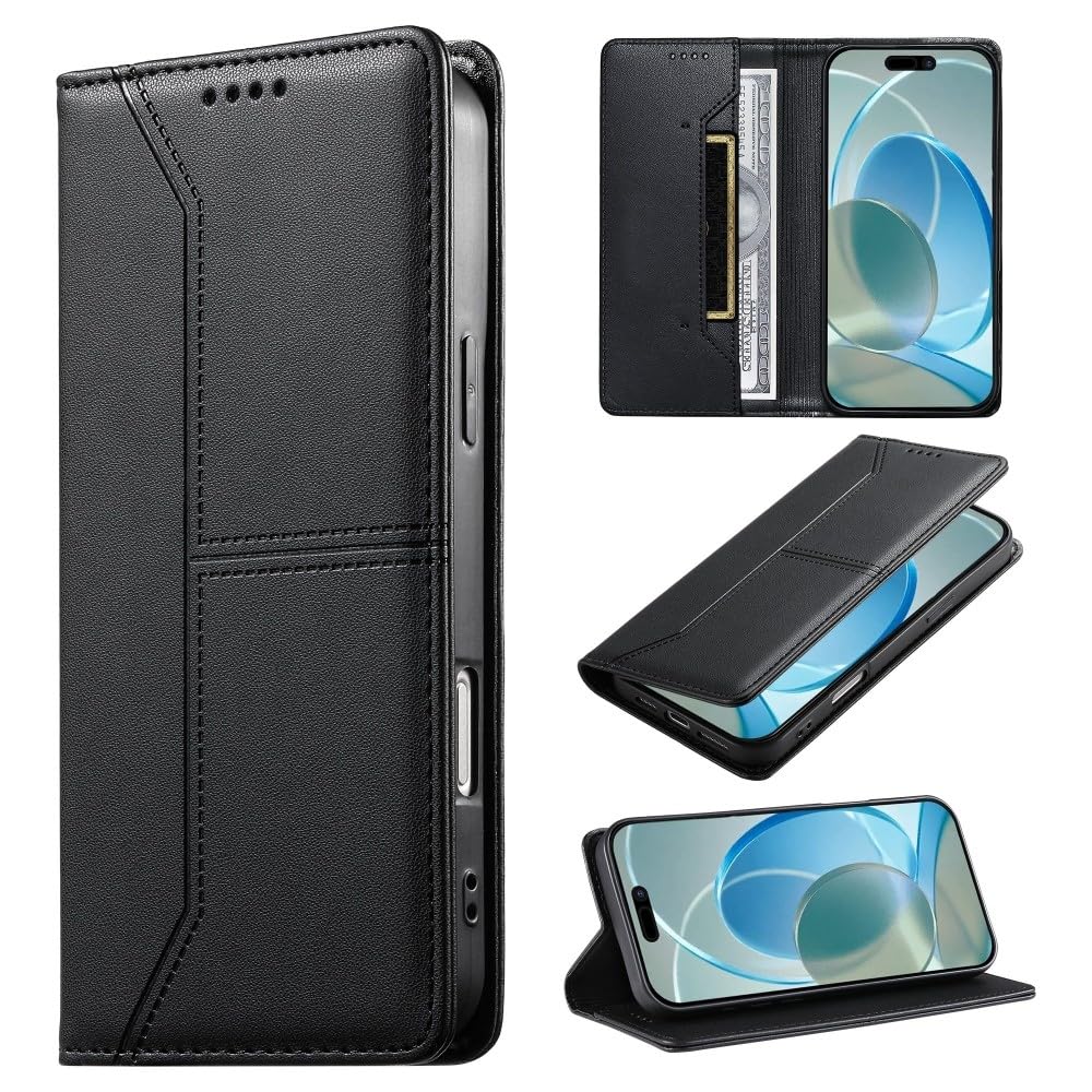 Étui portefeuille en cuir iPhone 15 Plus noir anti rayures - 8