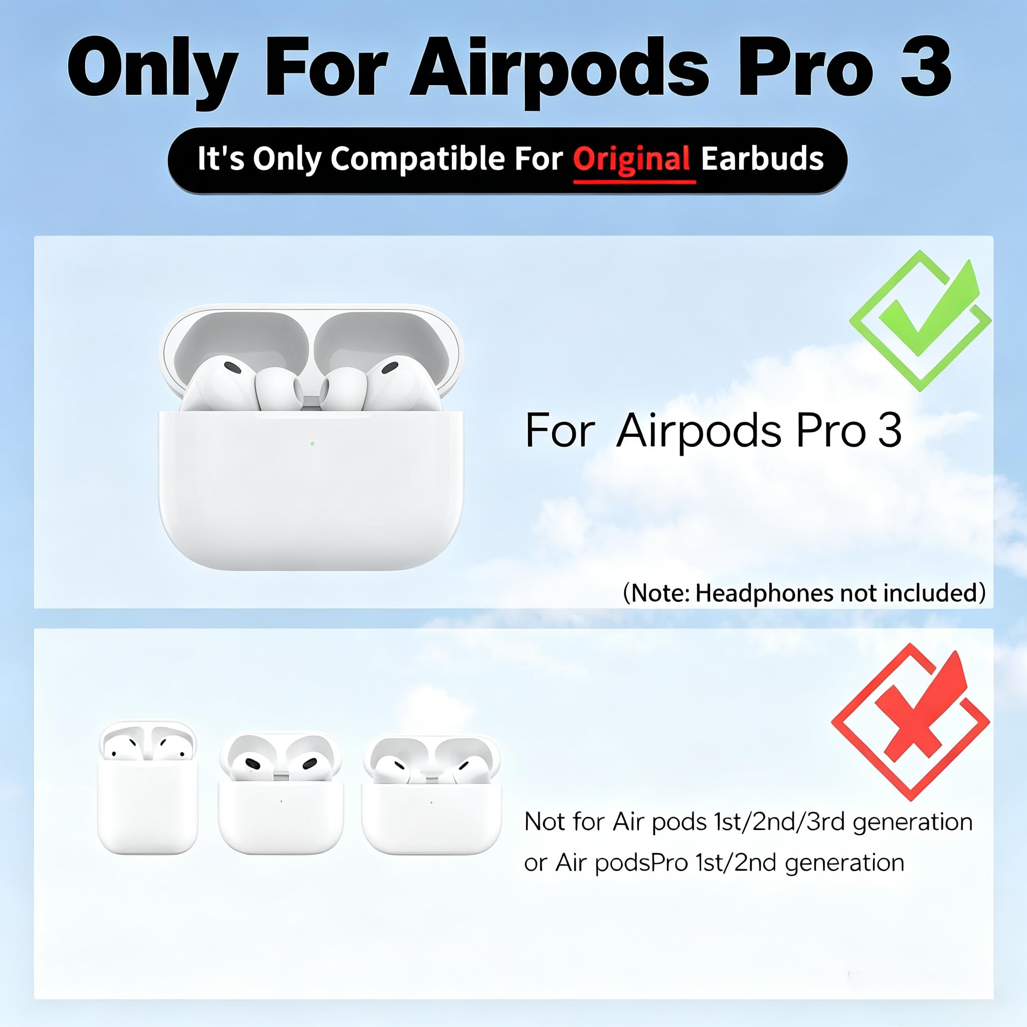 Custodia di ricarica wireless compatibile con AirPods Pro 3 | Ricarica USB-C, custodia di ricambio, AirPods Pro 3