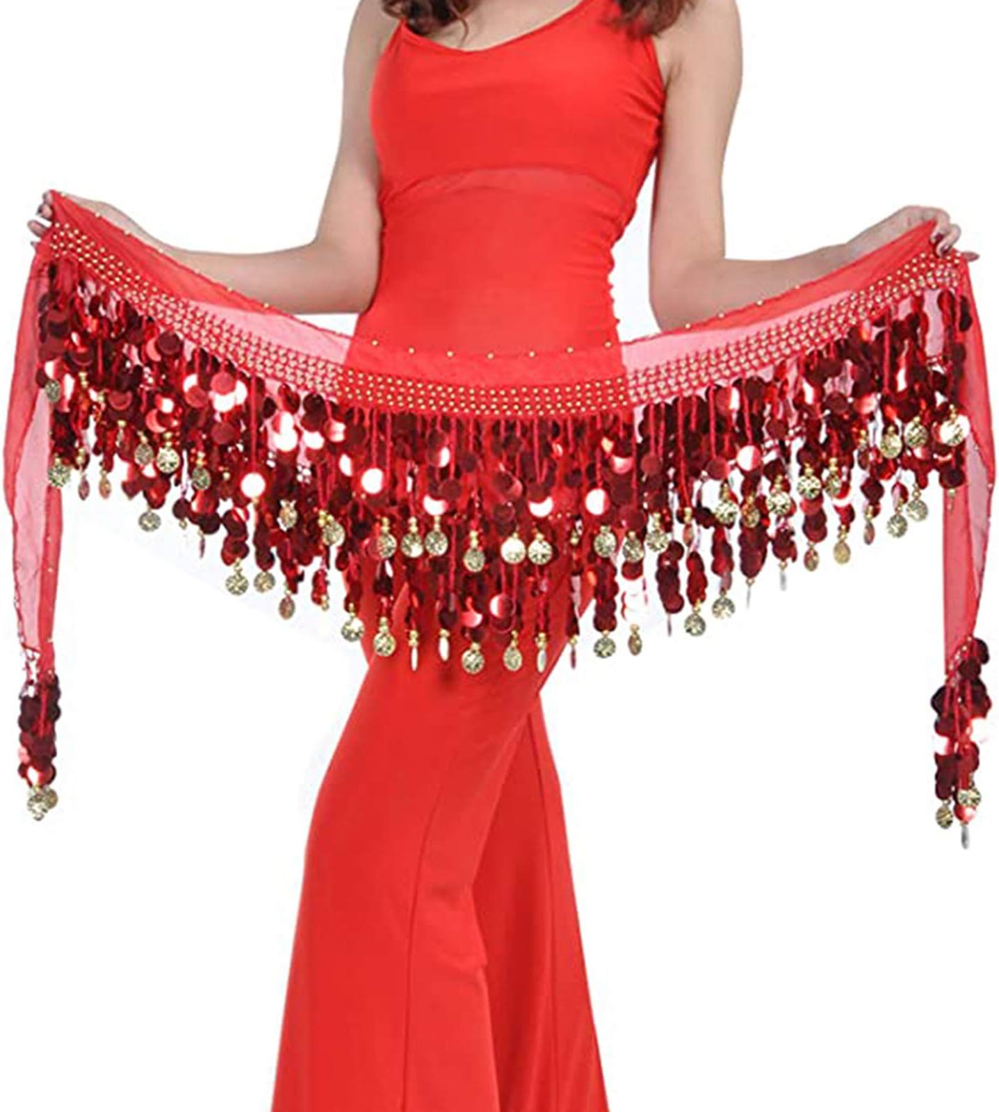Belly Dance Hip Scarf, Sweet Belly Dance Skirt Wrap Performance Bling Sequins Coins, Belly Dance Costume for Women