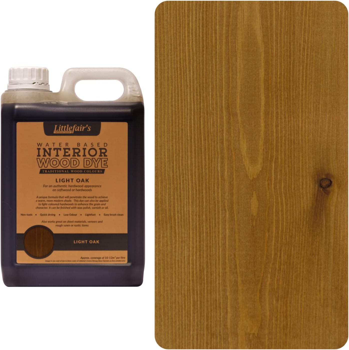 Littlefair’s NonToxic WaterBased Wood Stain 5ltr Light Oak Wood Dye