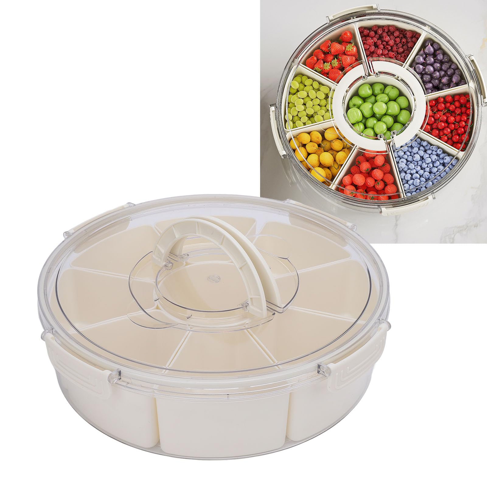 Boîte de Conservation Divisée Avec Couvercle et Poignée, 4 Compartiments, Plateau à Collations Portatif Pour Bonbons, Fruits, Noix et Légumes