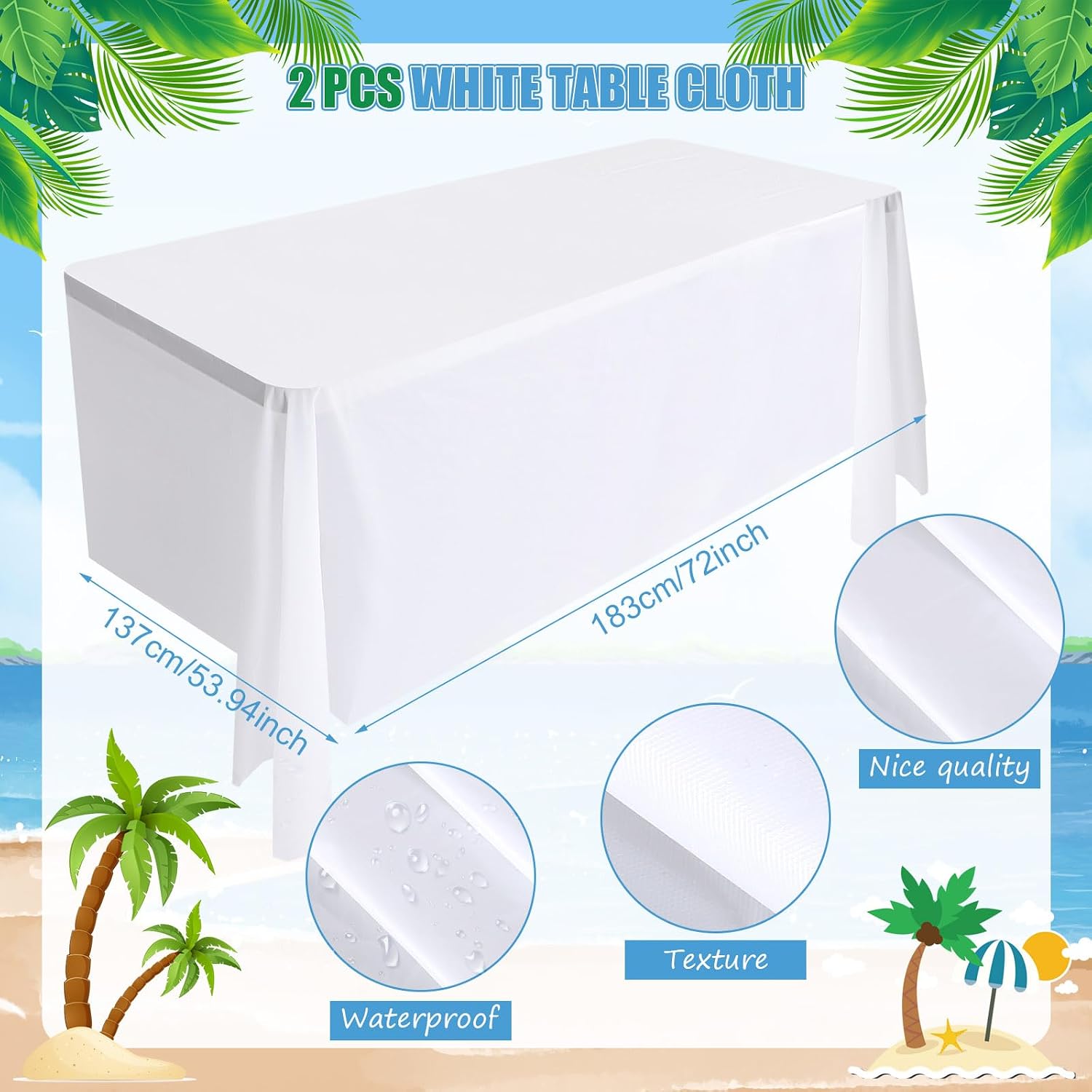 Tatuo 4 Pack Luau Grass Table Skirt, 108 x 30 Inch Hawaiian Table Skirt with 53.94 x 72 Inch Rectangle White Plastic Tablecloth Disposable for Hawaiian Summer Beach Party Decorations for Luau