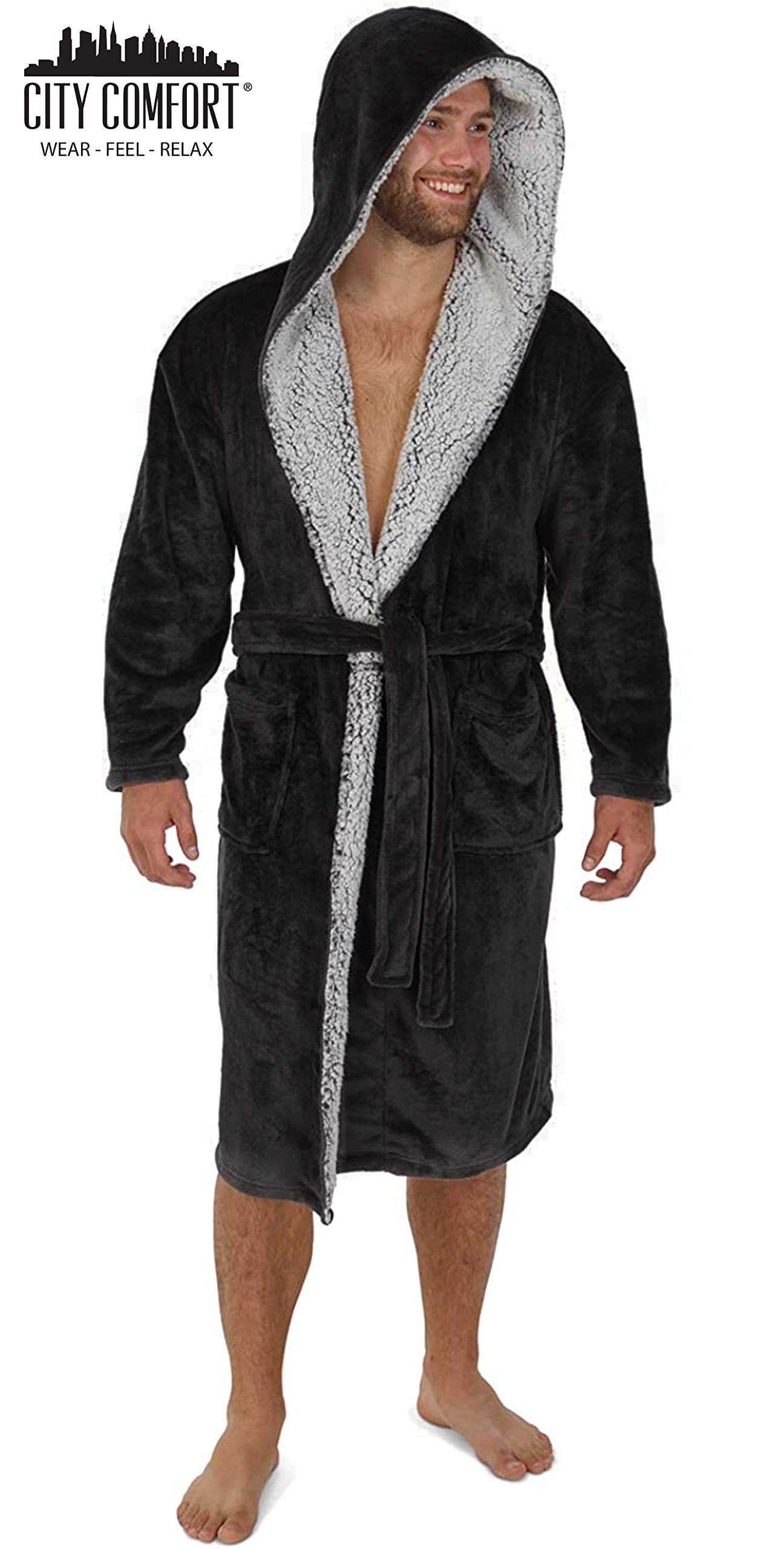 CityComfort Accappatoio Uomo con Cappuccio, Vestaglia in Pile Morbido, Abbigliamento Uomo per Adulti, Ragazzi