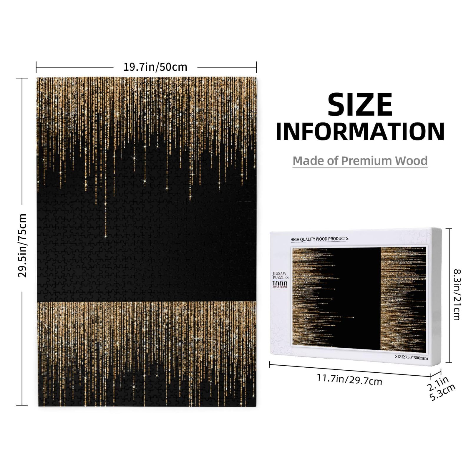 Nero Oro Scintillante Frange Glitter, Puzzle da 1000 Pezzi per Adulti Puzzle Impegnativi, Puzzle