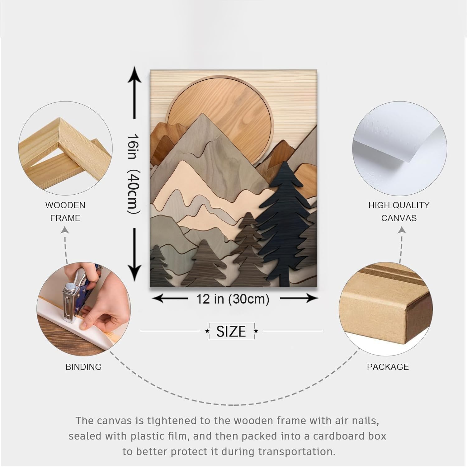 Set of 3 Mountain canvas Wall Art Large Forest Wall Decor pictures Woodcut Wooden Landscape poster Prints Abstract Landscape Nature Painting for Living Room Bedroom Office (12x16in canvas)