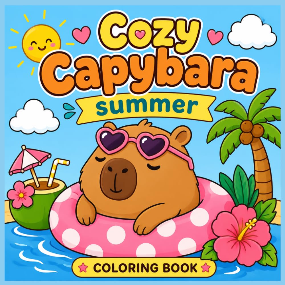 Cozy Capybara Summer: Cute & Easy Summer Coloring Pages for Kids, Teens, and Capybara Lovers (Cozy collection)