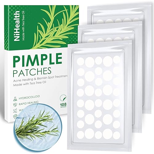 NiHealth 108 piezas de aceite de árbol de té acné espinilla Kit de remiendo absorción de manchas hidrocoloides tratamiento de curación rápida