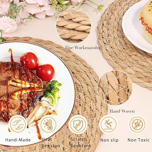 Miniatura 3 de Manteles individuales redondos de ratán bohemio de 12 pulgadas, manteles individuales de mimbre trenzado, manteles individuales de mimbre para mesa