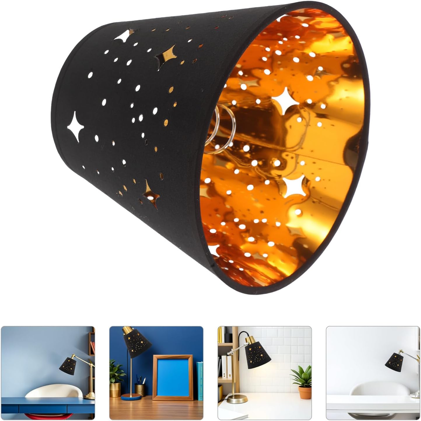 Clip-on Star Lamp Shade Hollow Black Decorative Lampshade for Table and Floor Lamps, Replacement Clip Desk Light Cover for Home Lighting Accessories