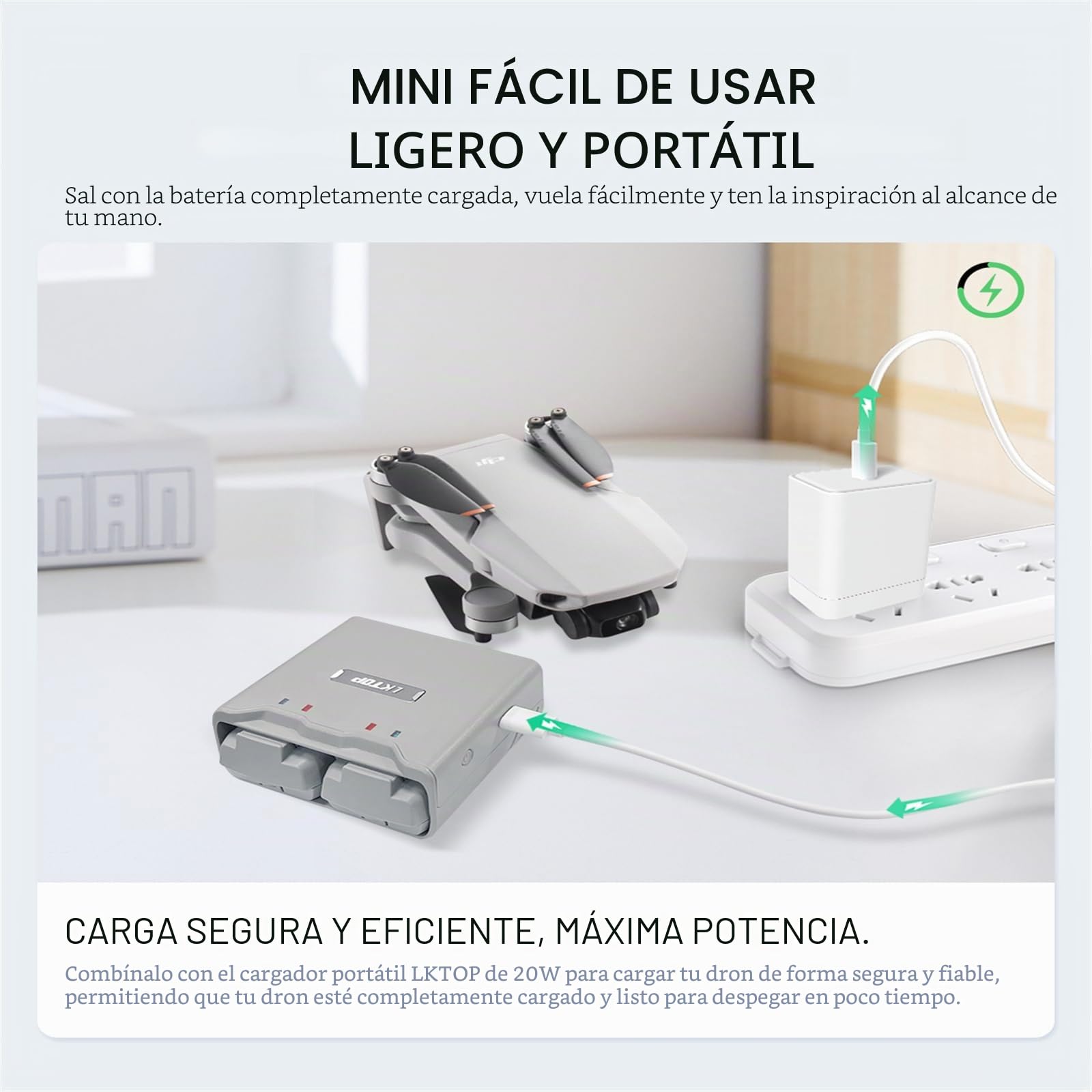 Hub de Carga Bidireccional para DJI Mini 2/Mini 4K - Batería y Accesorios (Gris)