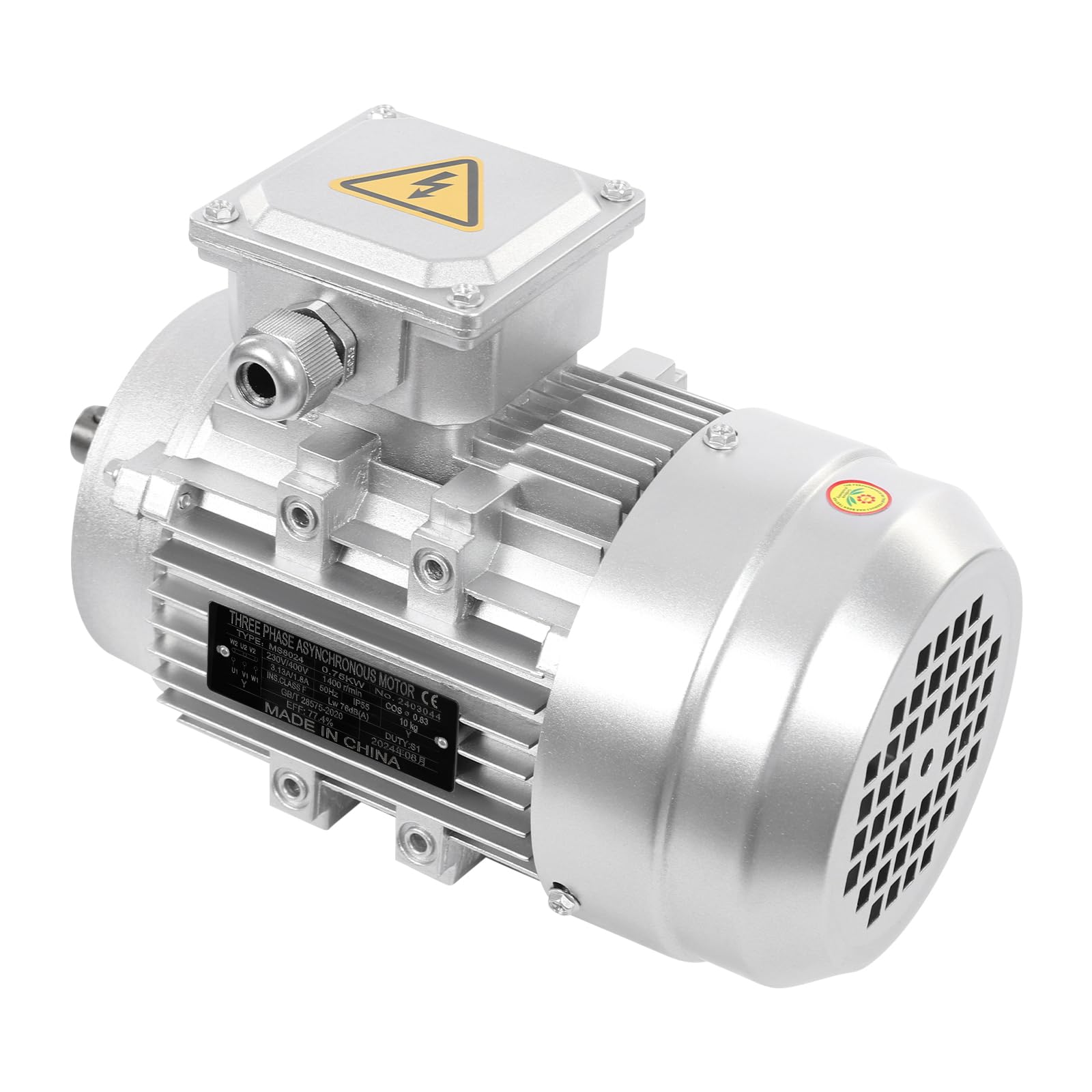 Motor asíncrono de corriente trifásica, 0,75 kW, 1400 rpm, 230/400 V, 3,13/1,8 A, motor eléctrico, S1, diámetro del eje de 19 mm para compresor de bomba y máquinas herramientas