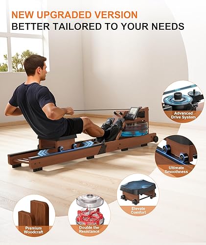 Miniatura 3 de Máquinas de remo para el hogar, máquina de remo de agua con diseño plegable, capacidad de 400 libras, monitor LCD, rieles de deslizamiento suave,