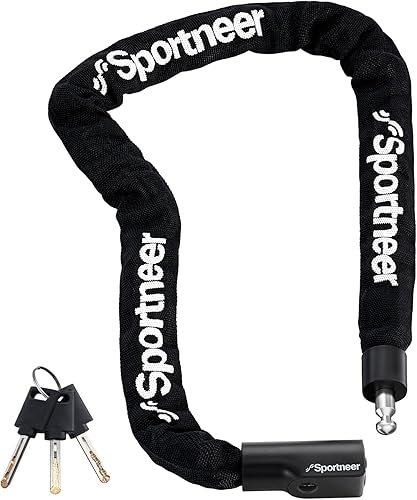Sportneer Cerradura de cadena antirrobo de alta seguridad de 0.236 in de grosor con llaves, 3.2 pies de largo resistente para bicicleta,
