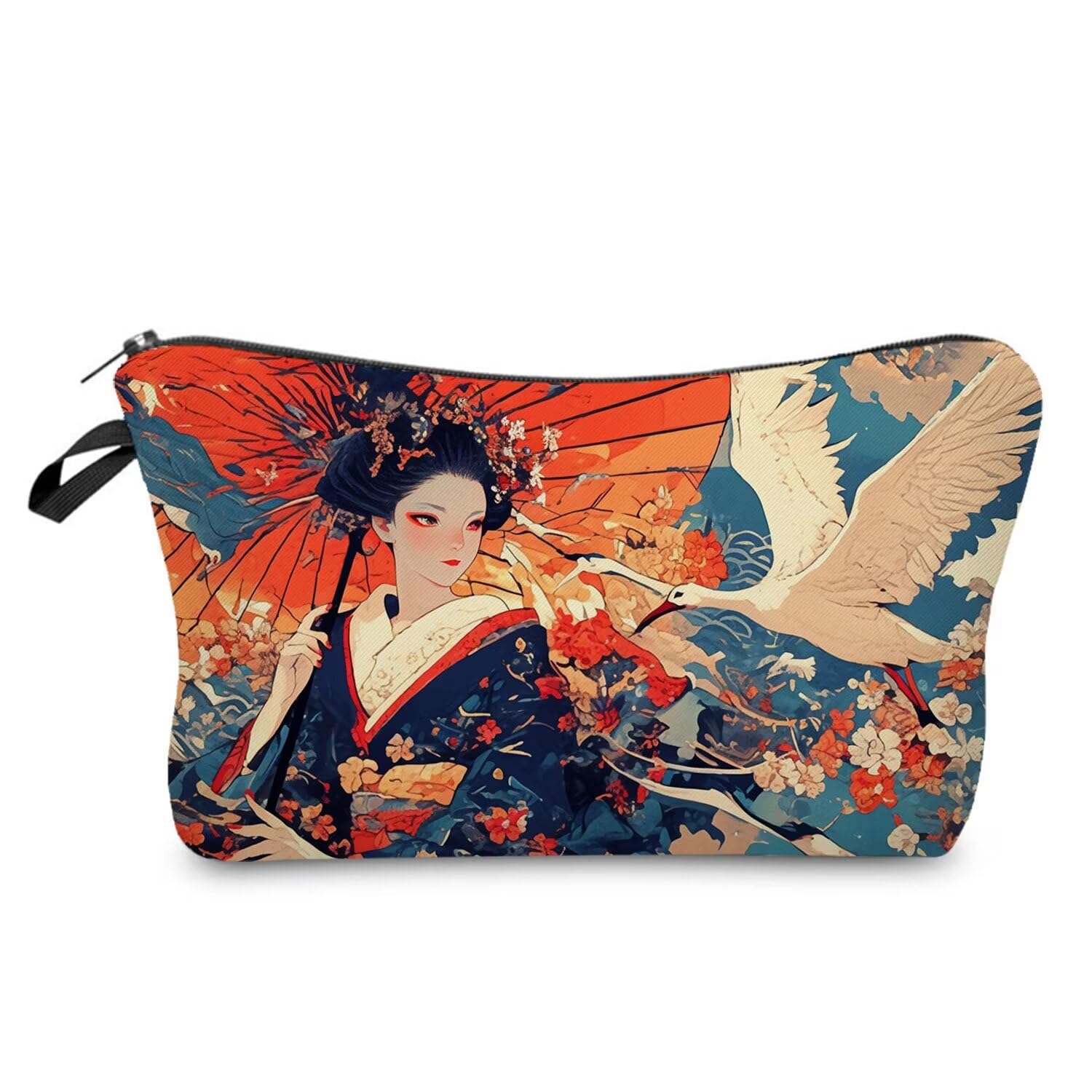 Livel lhood Japanese Geisha Makeup Bag Cute Small Organizer Zipper Pouch Japanese Geisha Cosmetic Bag Birthday Present for Women Friends -2