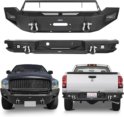 Hooke Road Ram 1500 Parachoques delantero y trasero para Dodge Ram 1500 2006 2007 2008 Pickup Truck parachoques de acero con placa de