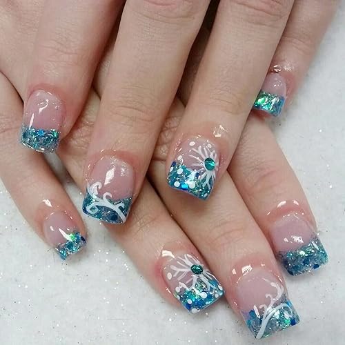 24Pcs Christmas Press on Nails Short Square BMKKOT Winter Fake
