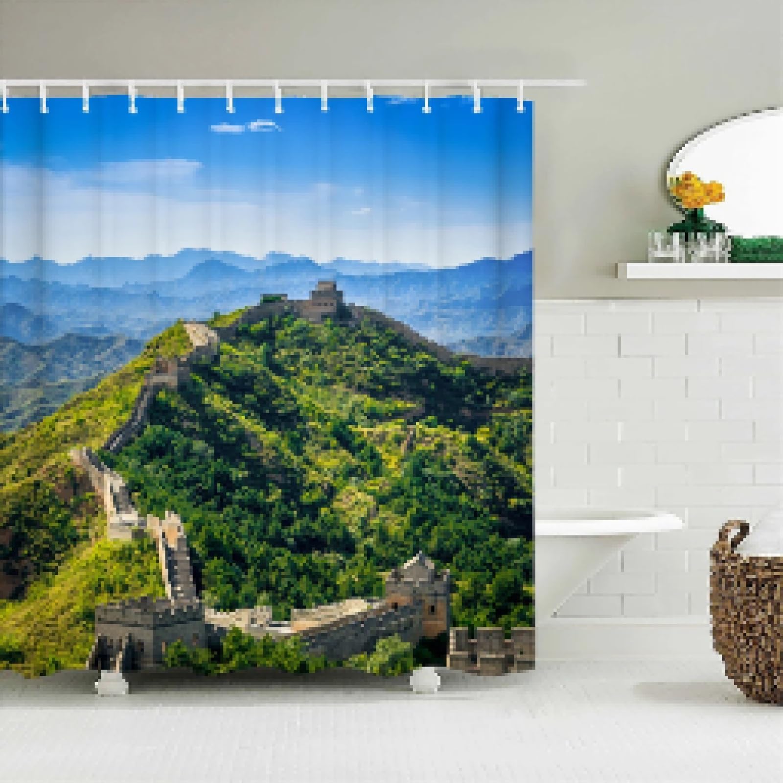 Rideau douche tissu imperméable anti-éclaboussures 80x145 cm avec crochets de fixation
