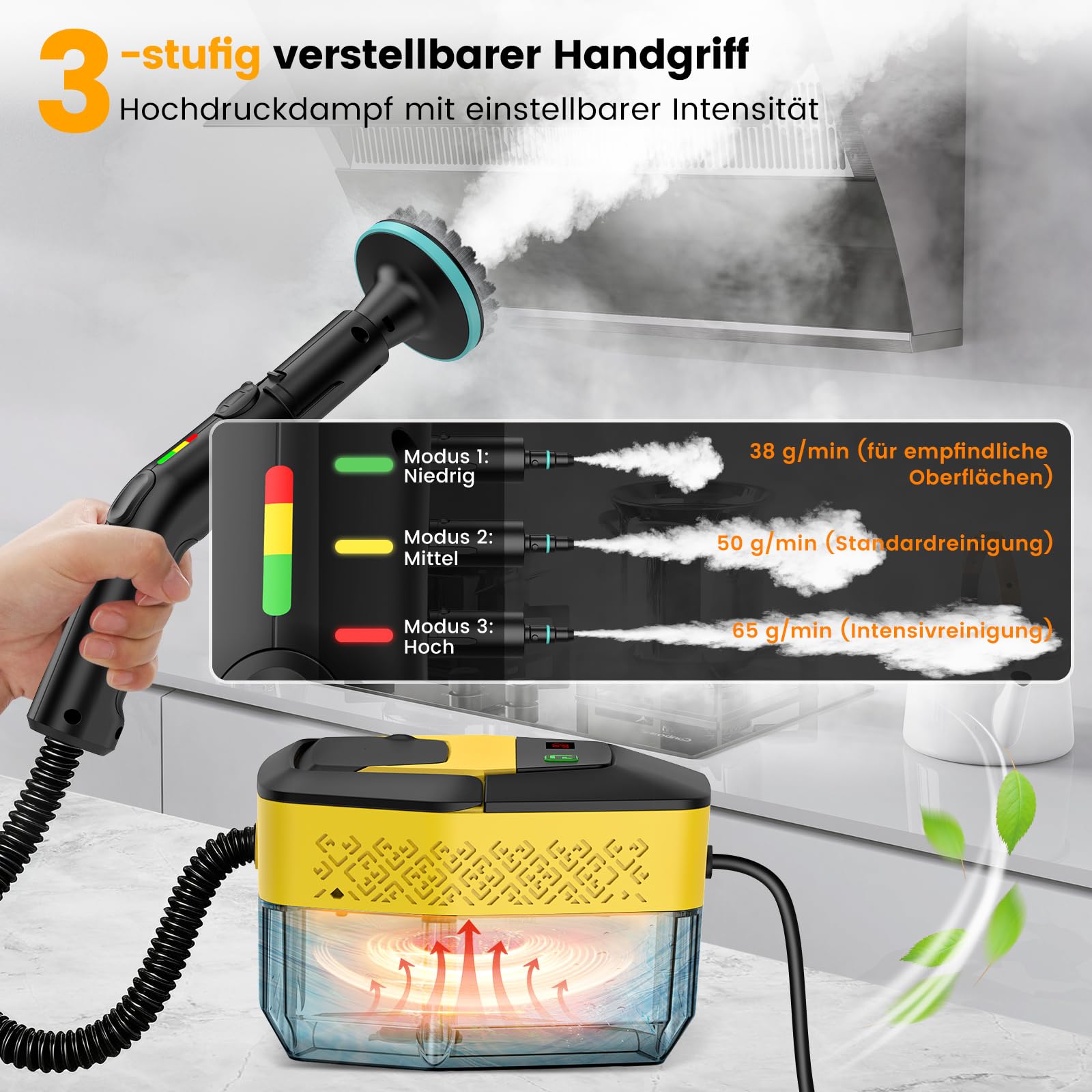 Limpiador a vapor profesional de 2500 W, 15 segundos, con 18 unidades de juego de limpieza y barra de extensión, para muebles tapizados, coche, baño, ventana, azulejos (5, negro)