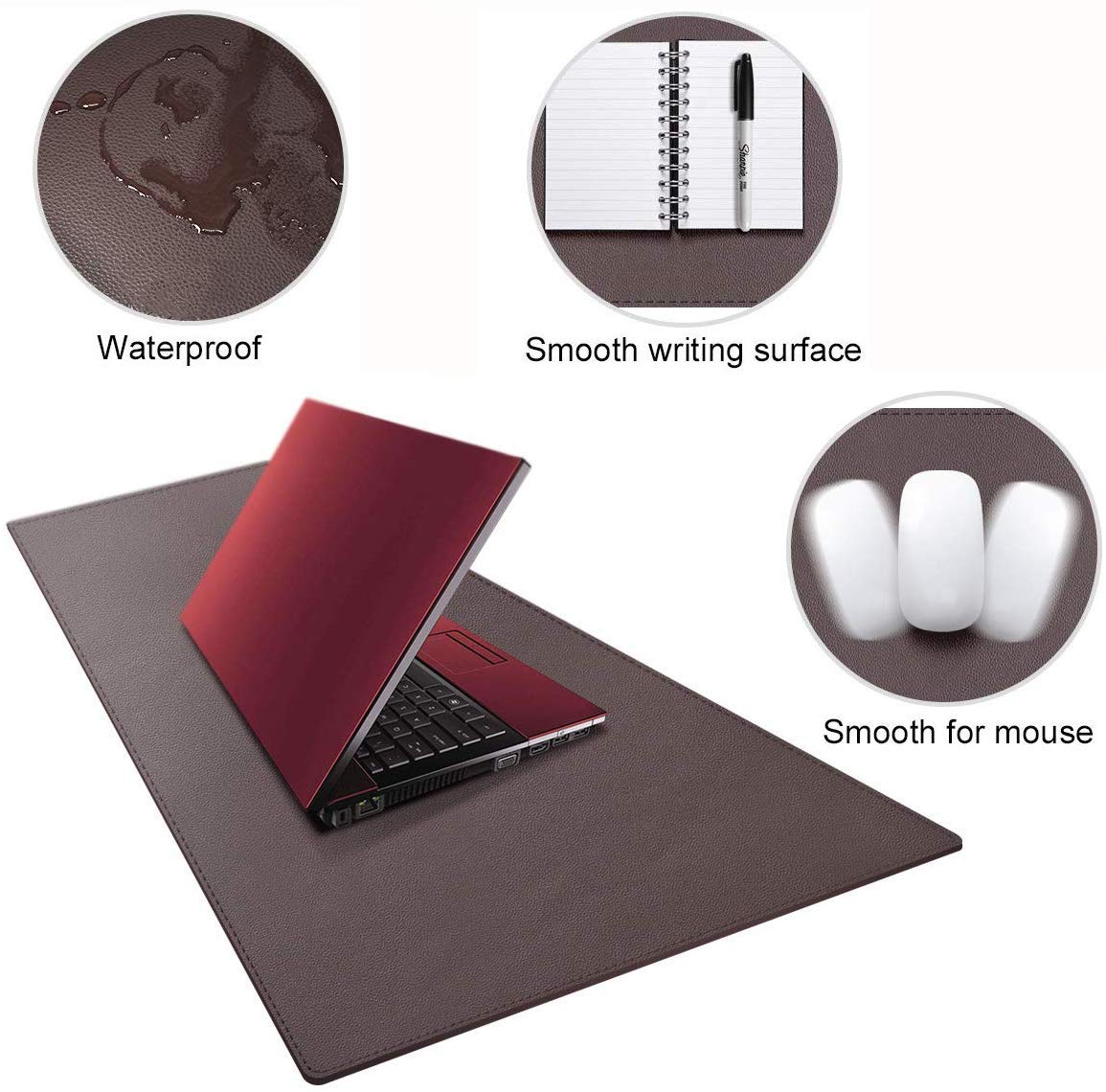 Luxuriöse Schreibtischunterlage aus Leder, multifunktional, für Büro, Tastatur, Schreibunterlagen, wasserdicht, für Zuhause, Laptop, Gaming-Matten für Manager, Herren, Studenten, braun, 90 x 60 cm