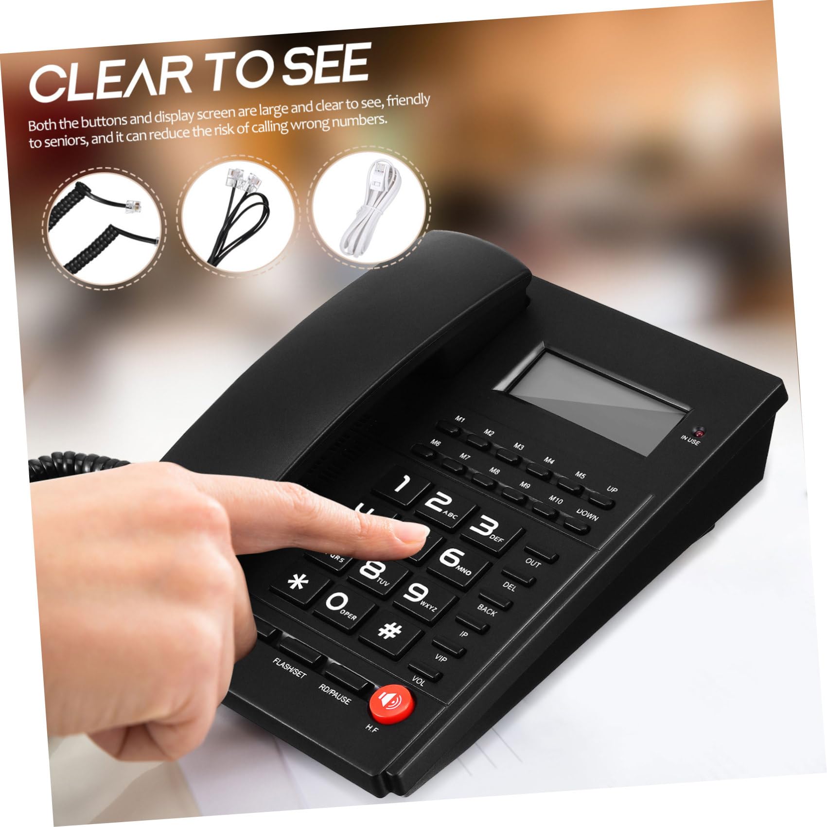 Telefono da Ufficio con ID Chiamante e Selezione Tono Telefono da Tavolo per Casa e Hotel Design Chiaro per Anziani Riconoscimento Chiamate e Volume