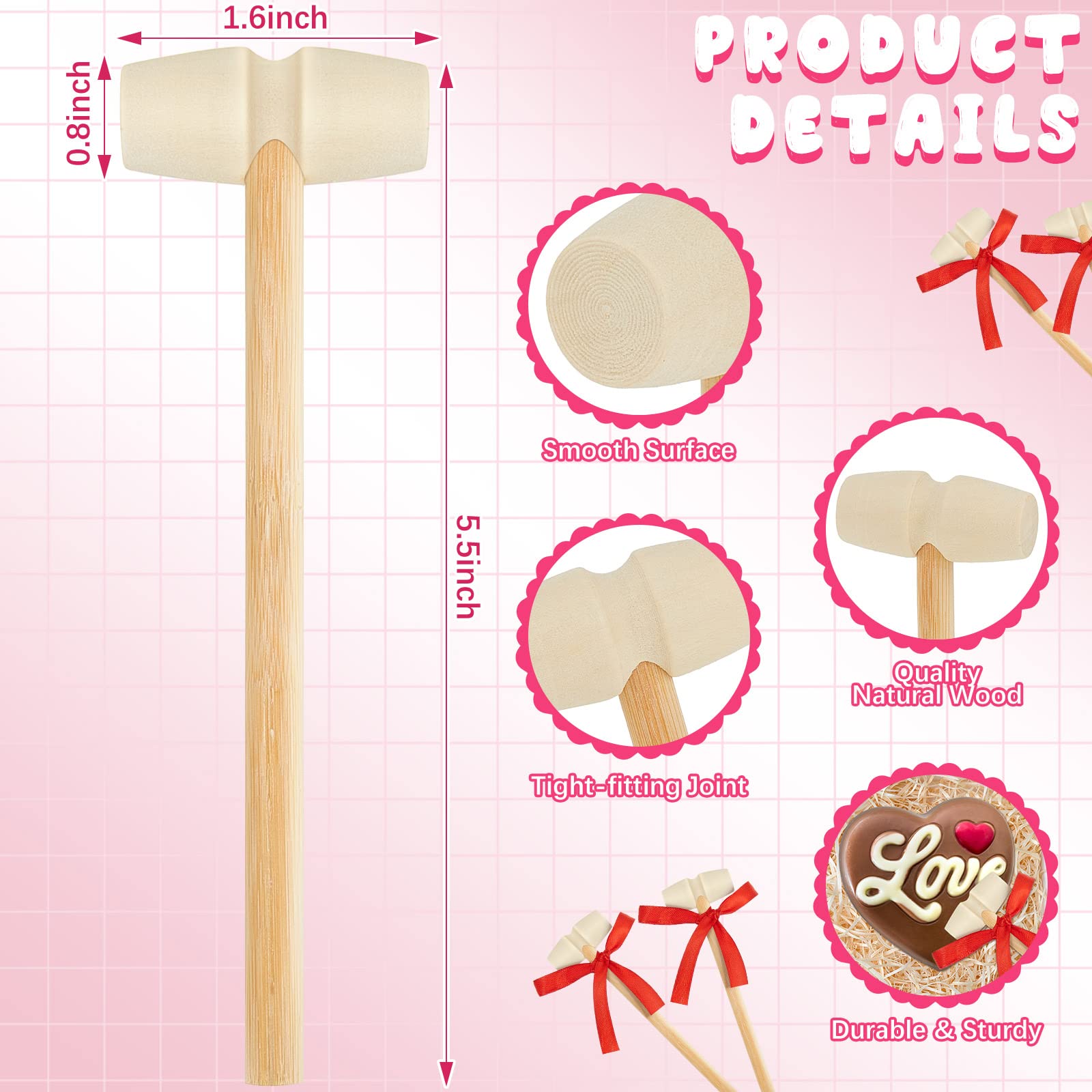 Mini Wooden Hammers for Chocolate - Valentine's Day Decor -2