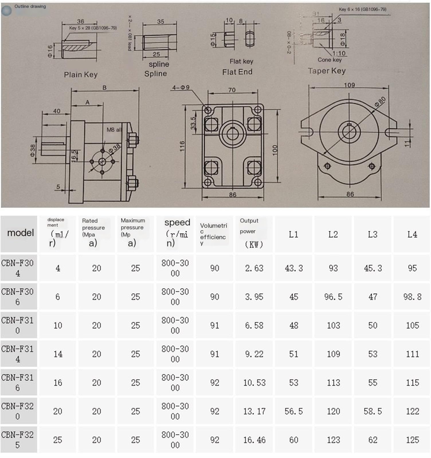 Pompe à engrenages haute pression CBN-F304 F306 F310 F314 F316 F320 F325 E, pompe à huile hydraulique SUNBING (Color : CBN-F314 spline shaft)
