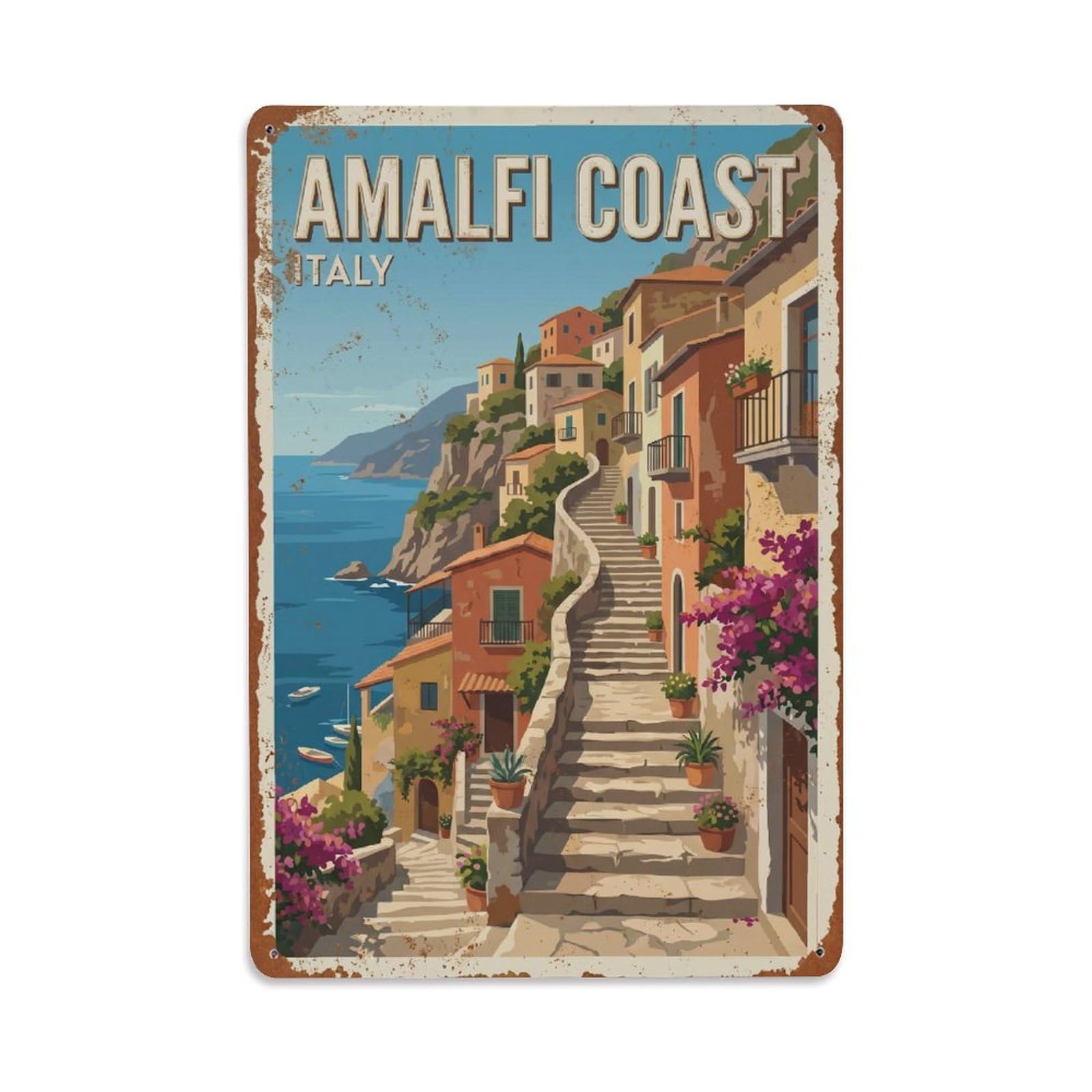 Vintage Travel Pathway Italy Stepped Metal Tin Sign