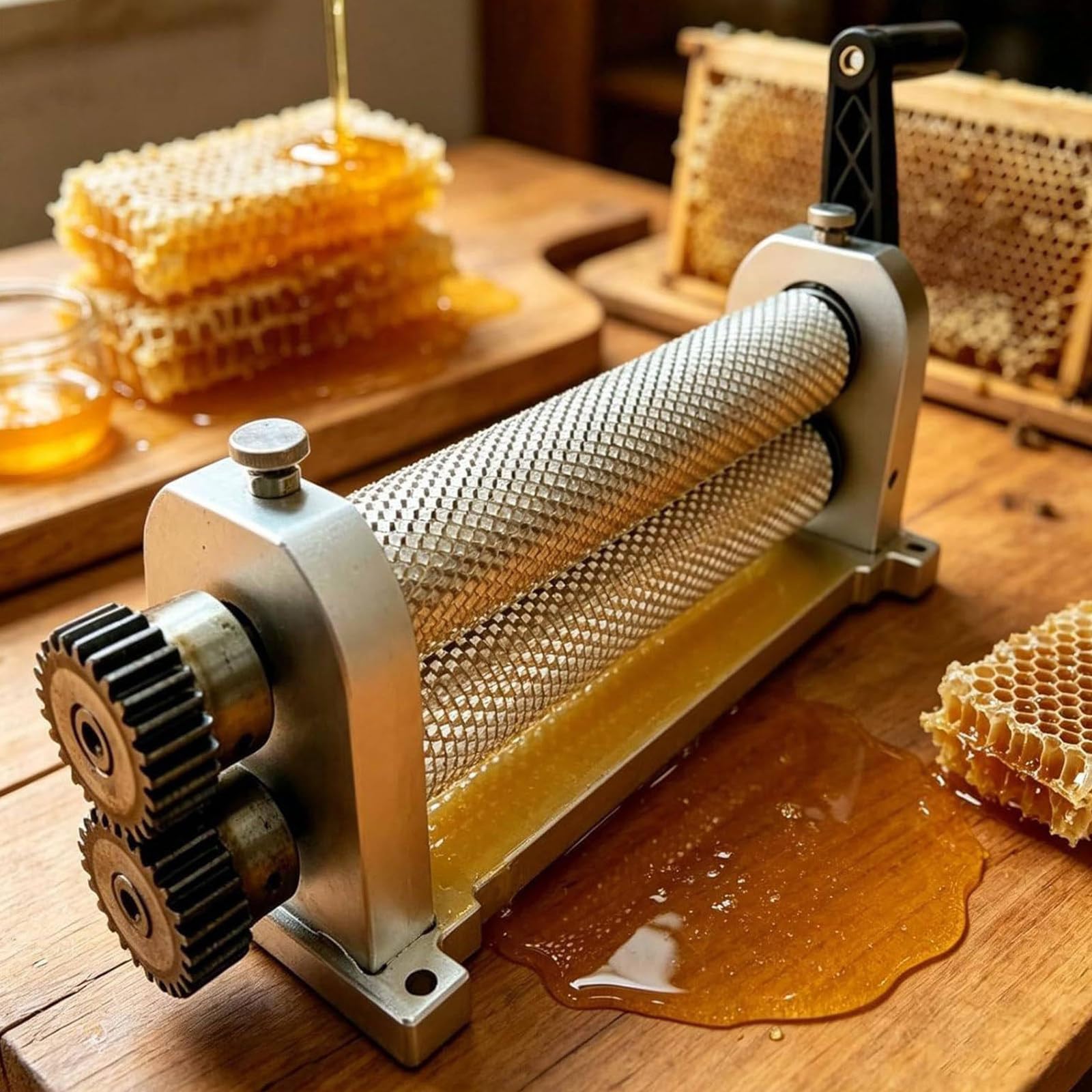 JIADUOFU Aluminum alloy honeycomb printing stamper, 280mm beeswax roller, beeswax foundation mill with engraved rollers, for production of honeycombs/bee wax/sheet mill/stamper printing machine 5.4mm