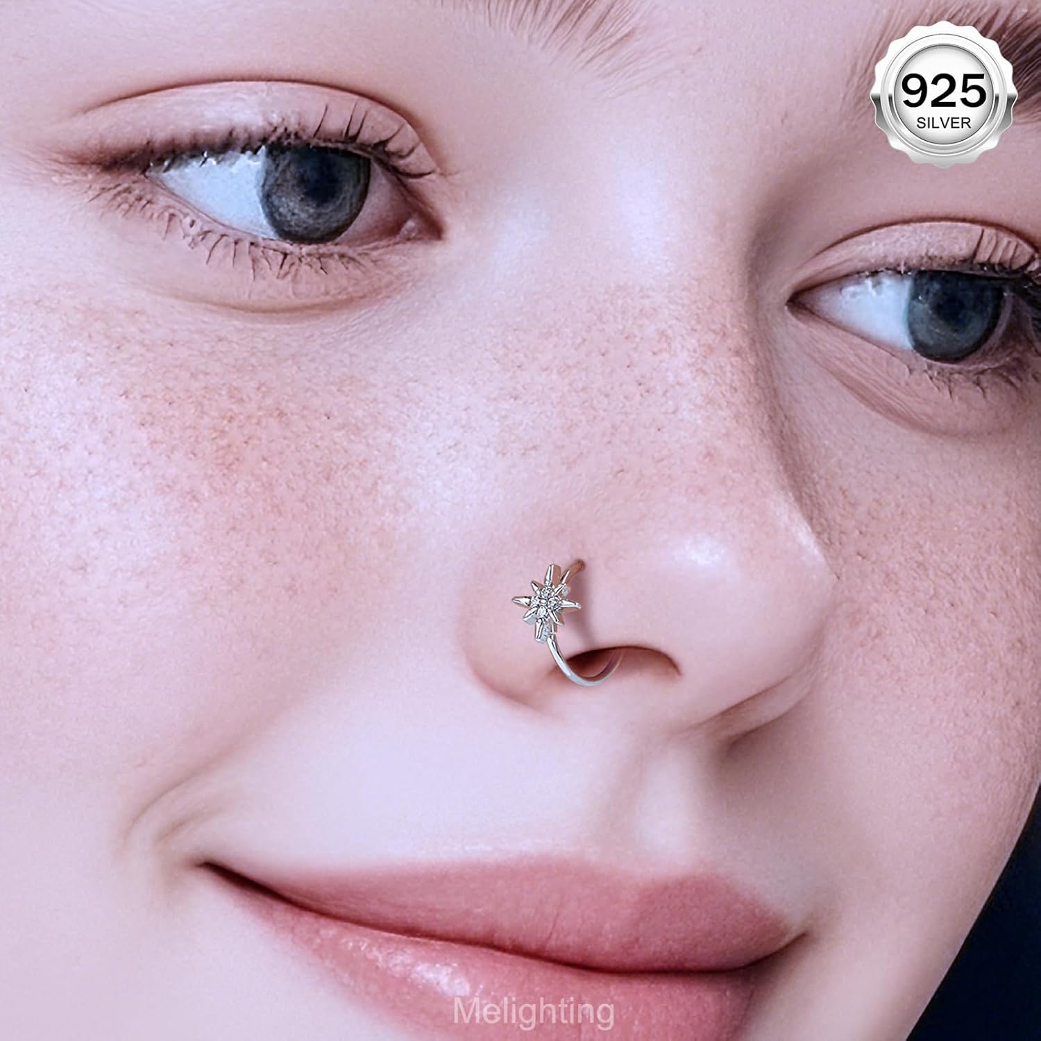 Melighting 20G Nose Ring Hoop 925 Sterling Silver Seamless Open Nose Piercing Dangle Heart Helix Earring Clear CZ 8 mm Cartilage Earring Nose Jewelry for Women - Image 6