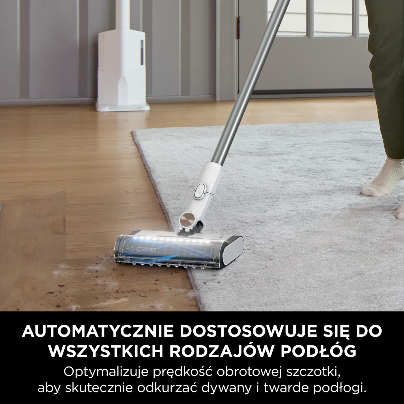 Shark Clean & Empty Bezprzewodowy odkurzacz z automatycznym systemem opróżniania, czas pracy 40 min, Anti Hair Wrap, akcesoria do sierści i szczelin, stacja ładująca, biało/niebieski, BU3521EU