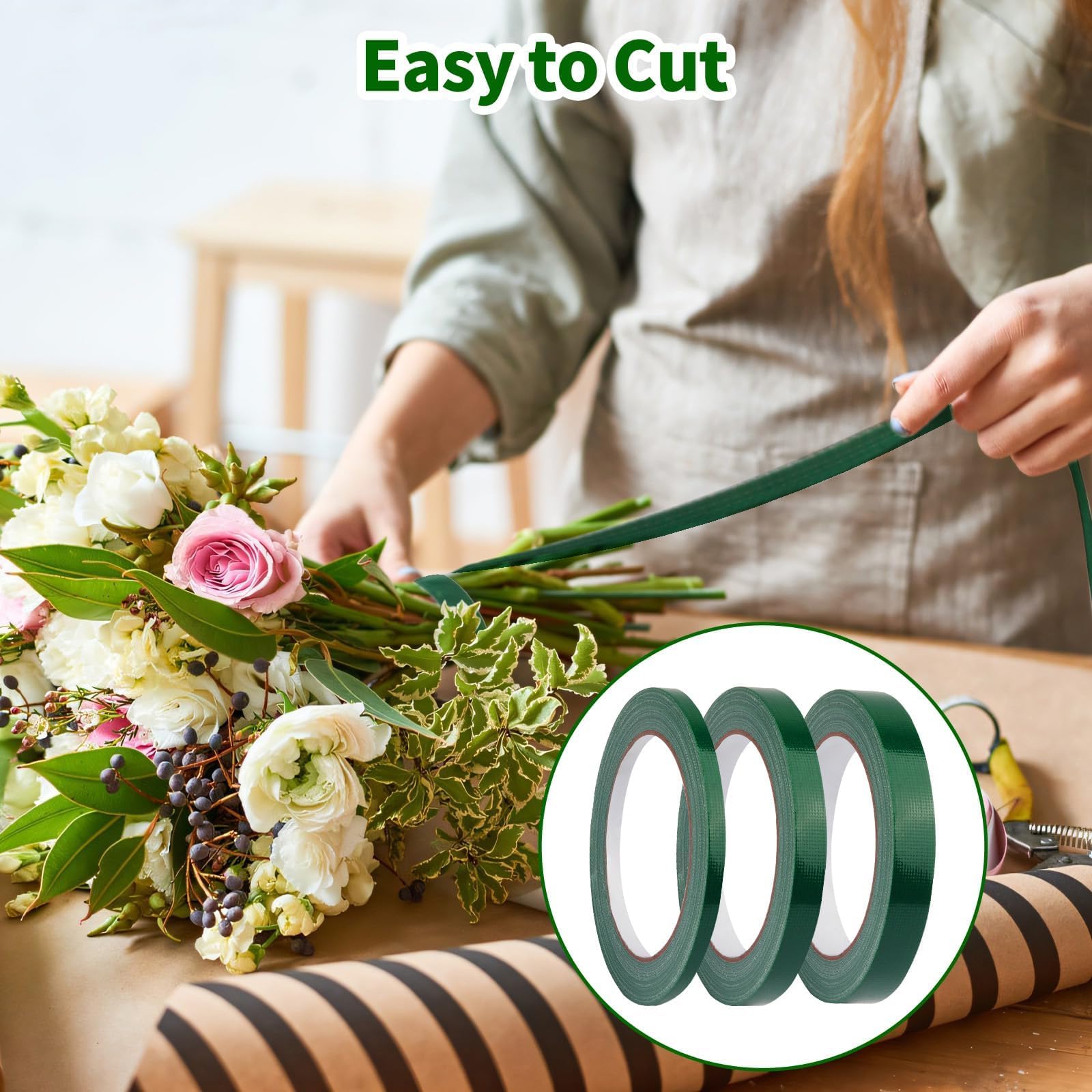 Papel Crepé Floral Cinta Floristería 8 Rollos - Autoadhesiva Para Tallos, 4 Colores, 30yd X 12mm Cinta Pintor