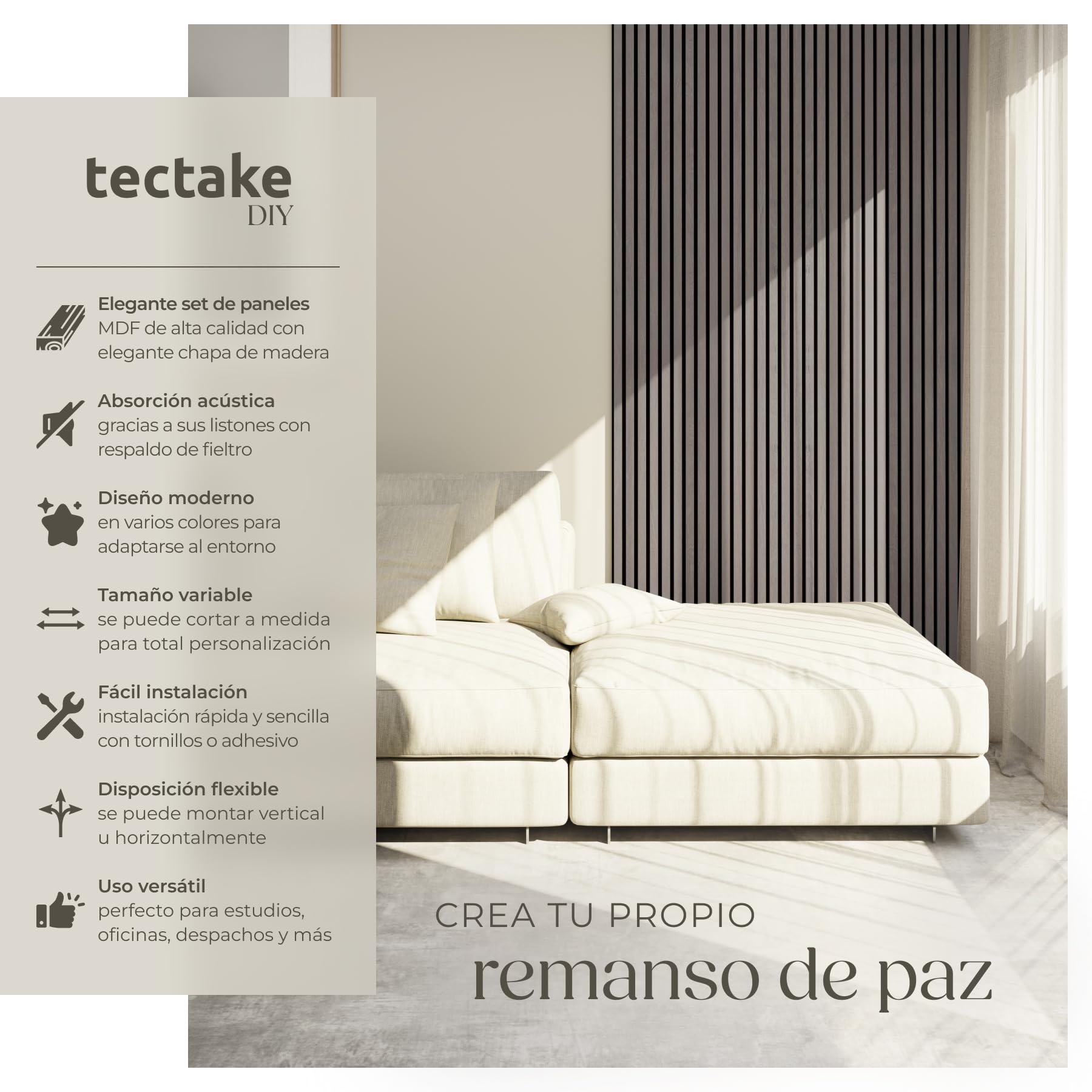 tectake® Paneles Acústicos 120 X 60 X 1,1 Cm, Chapa de Madera Auténtica