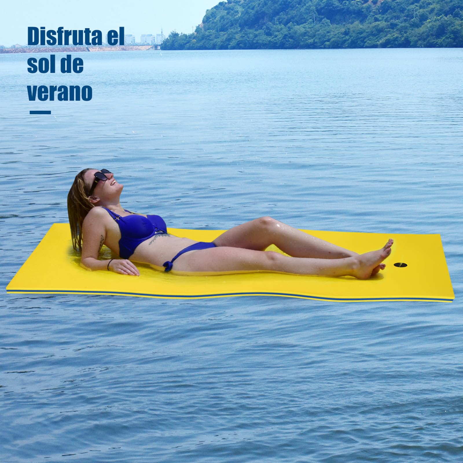 COSTWAY Flotador de Agua, Estera Flotante de Espuma XPE de 3 Capas，Resistente al Desgarro con Dispositivo para Recreación y Relajación en el Agua, para Mar, Lago, Piscina
