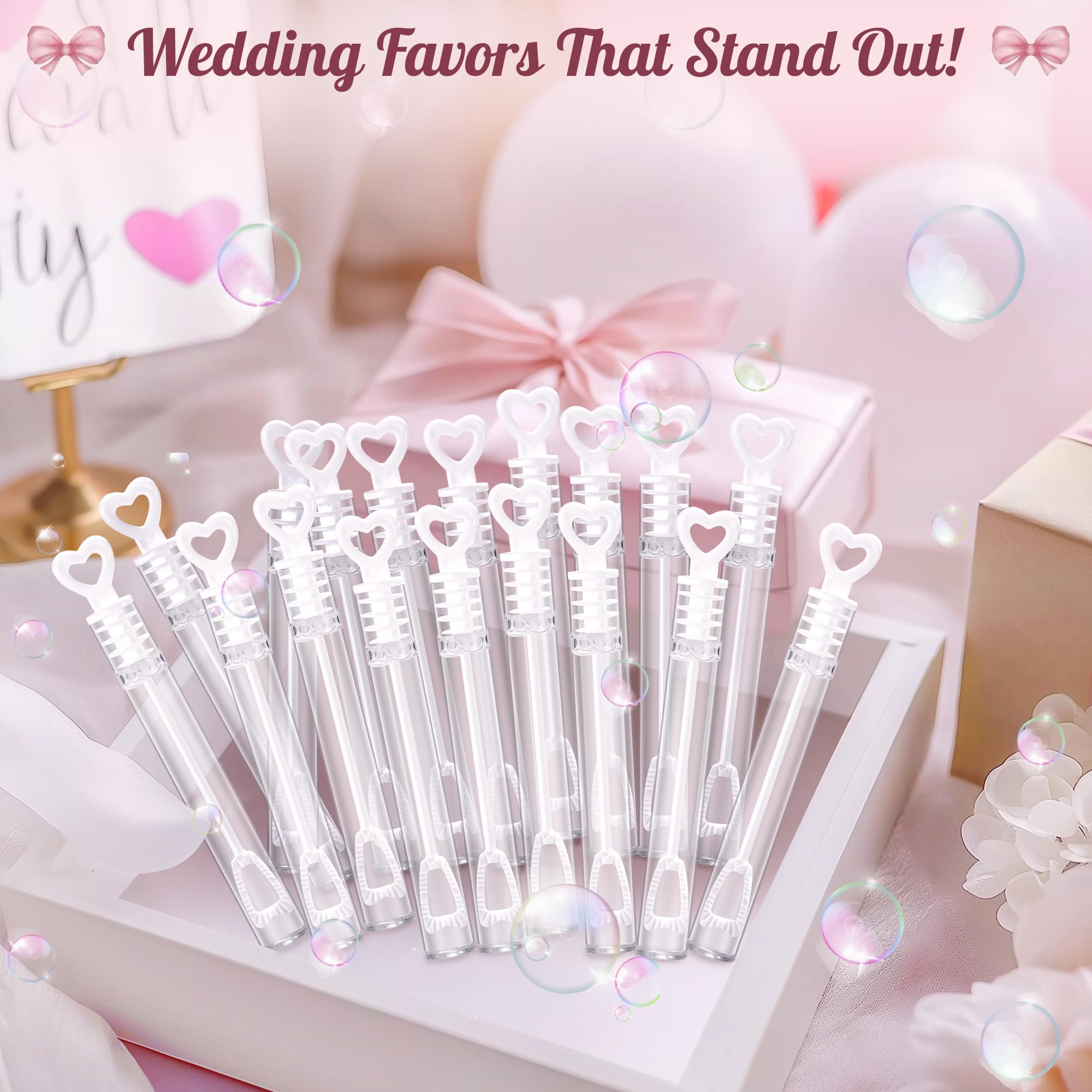 COZCLAM 80 Pezzi Bolle di Sapone per Matrimonio - Perfette Come Regali per Gli Invitati & Decorazioni Matrimonio, Wedding Bubbles con Manico Forma di Cuore per Battesimi, San Valentino