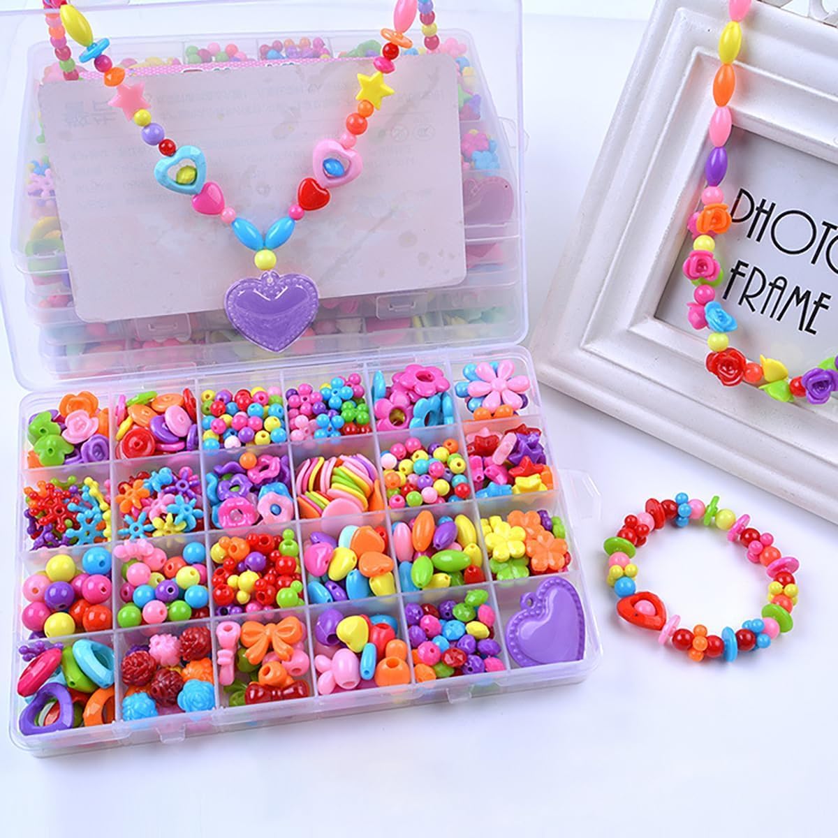 GLNRM Bracelet Making Kit - Plastic Beads for Kids Crafts Childrens Jewelry Making Kit | Friendship Bracelet Making Set for Girls & Women | Colorful Beads in a Box for Making Necklace Bracelet (B0D34XM2TQ) Amazon Price History, Amazon Price Tracker