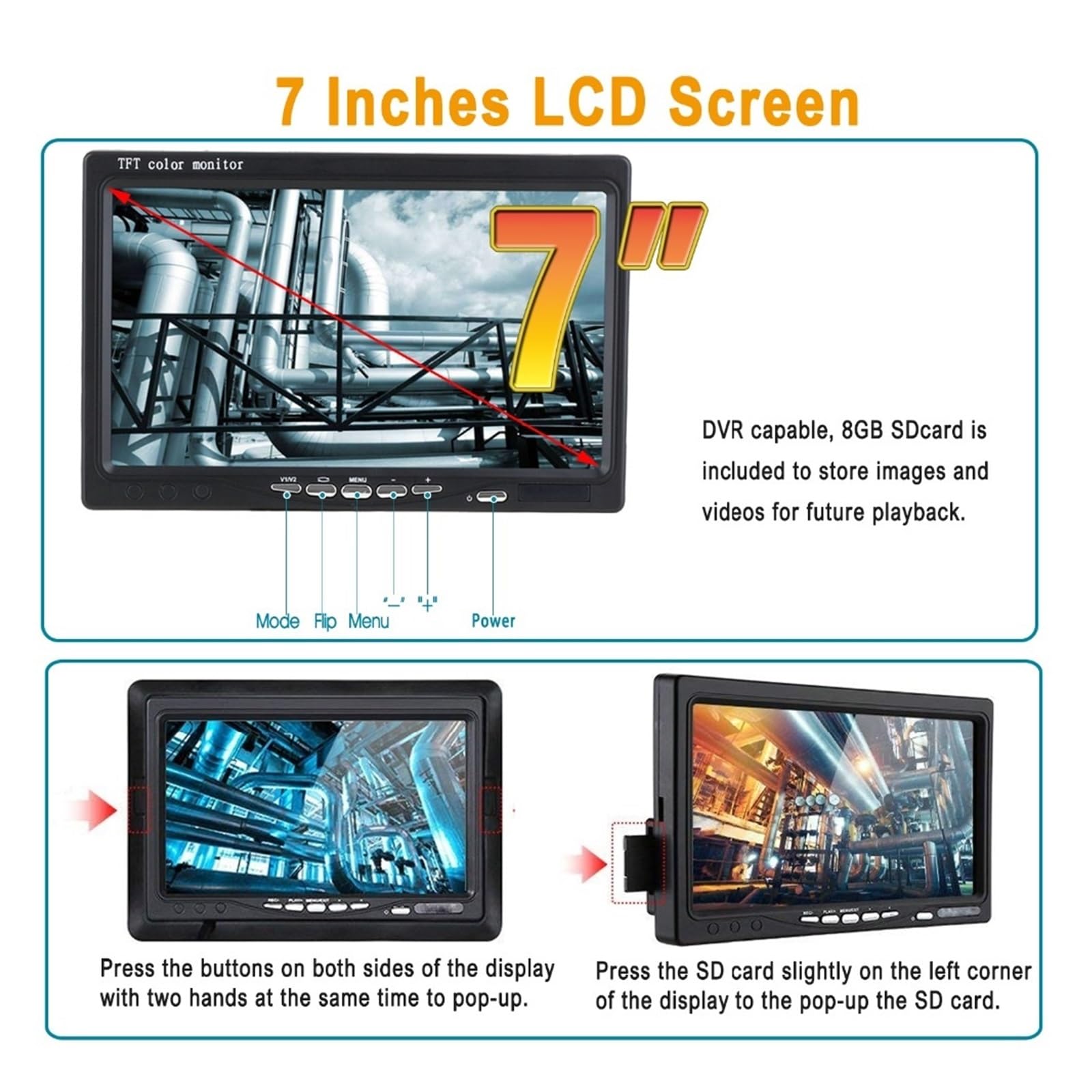 Kamera Inspekcyjna Rur DVR 7" Monitor HD 1080P 8GB 20/30/50/100M 17/23mm IP68 Rurociąg Kanalizacyjny Przemysłowy Endoskop Dobra Jakość Obrazu(10m,23mm DVR)