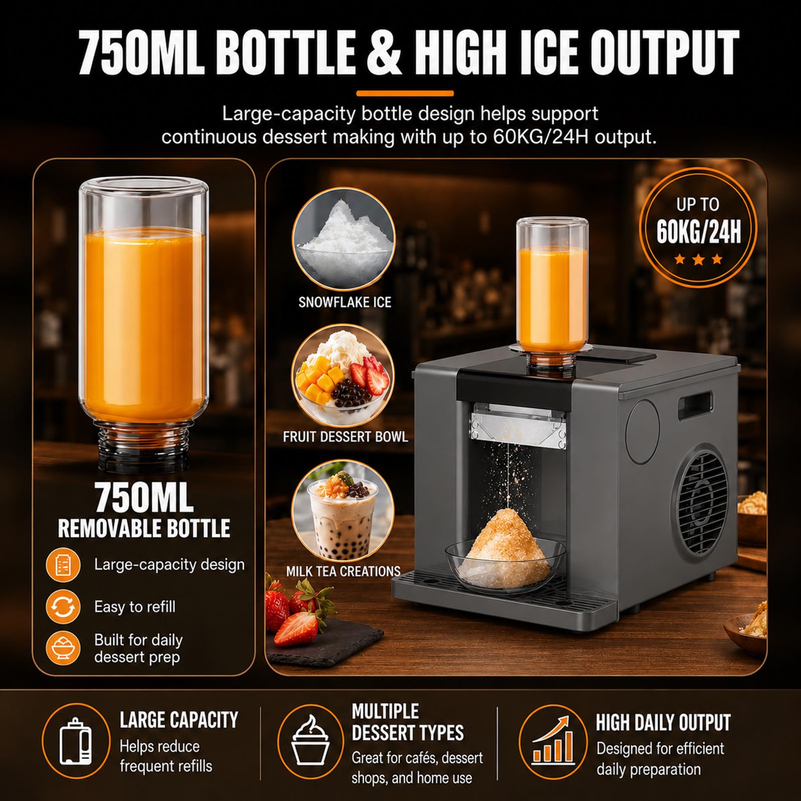 Máquina de Nieve de Leche 350W, Bingsu Maker con Botella 750ml, Control Inteligente de Un Toque para Bar Heladería Food Truck y Catering, Uso Diario Pro White