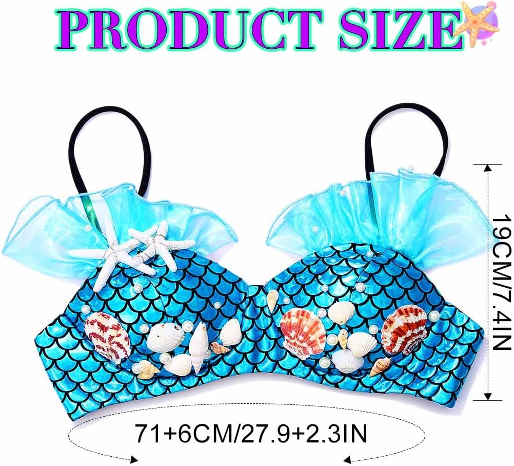 GRAEEN Mermaid Bikini Bra Top Light up Shell Bra Glowing Sea Costume Tops for Women - Image 4