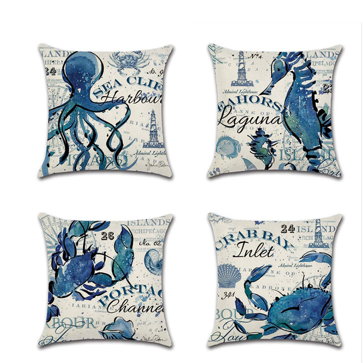 Treer Color E Set Of 4 Cushion Cover, Square Cover Decorative Print Pillow Cases Linen Zipper For Couch Throw Pillowcase Sofa Home Car Decorative (45X45cm/18X18in,)