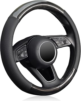 KAFEEK 16 inch Classic Carbon Fiber Steering Wheel Cover, Black