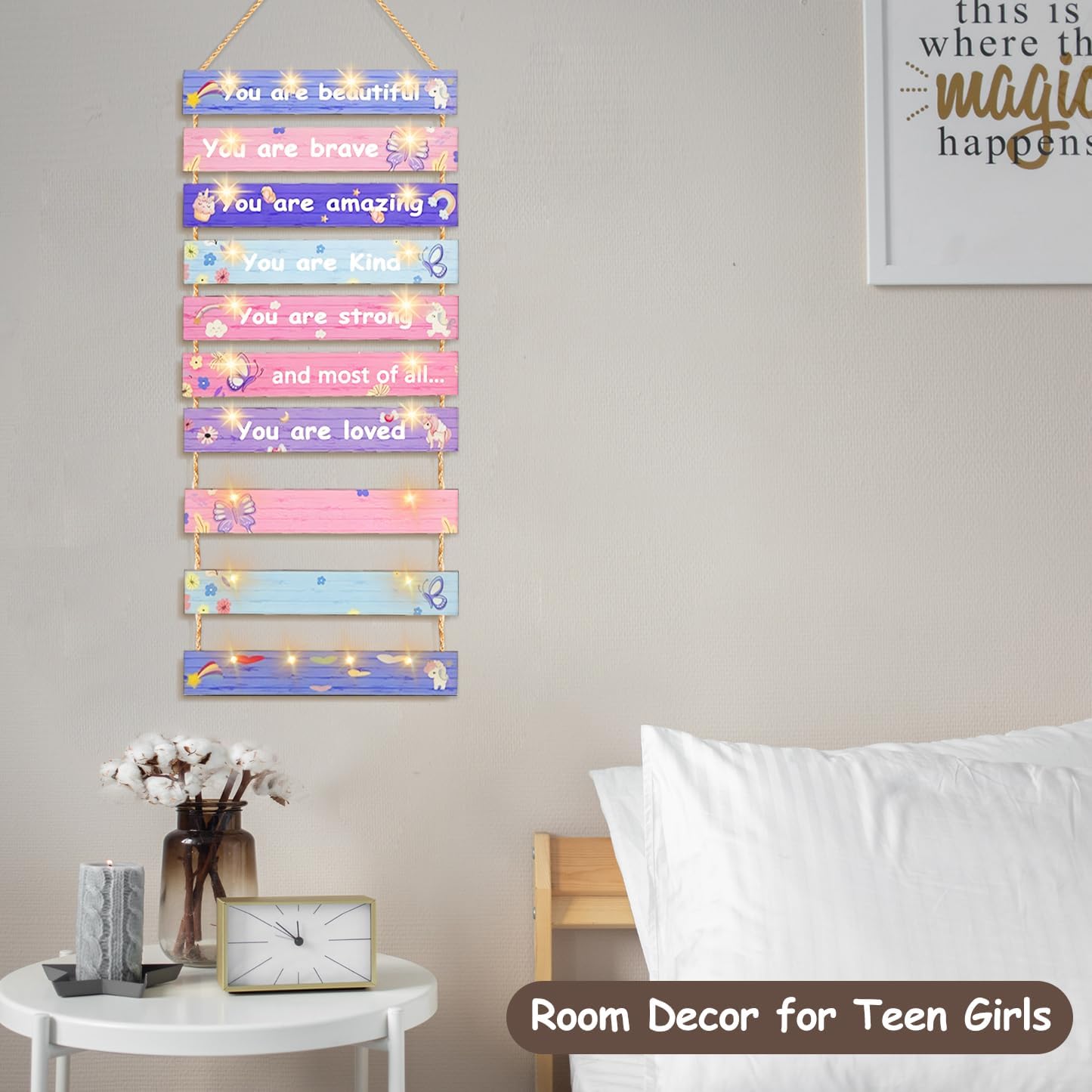 Homecor Pink Room Decor, Girls LED Photo Display, 12 Clips and Remote