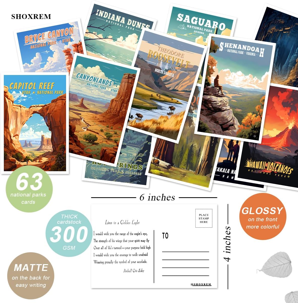 SHOXREM National Parks Theme Postcard Set: Retro Travel Posters Wall Decoration - 63 Abstract U.S. Parks Illustrations, 4" W x 6" H - Image 3