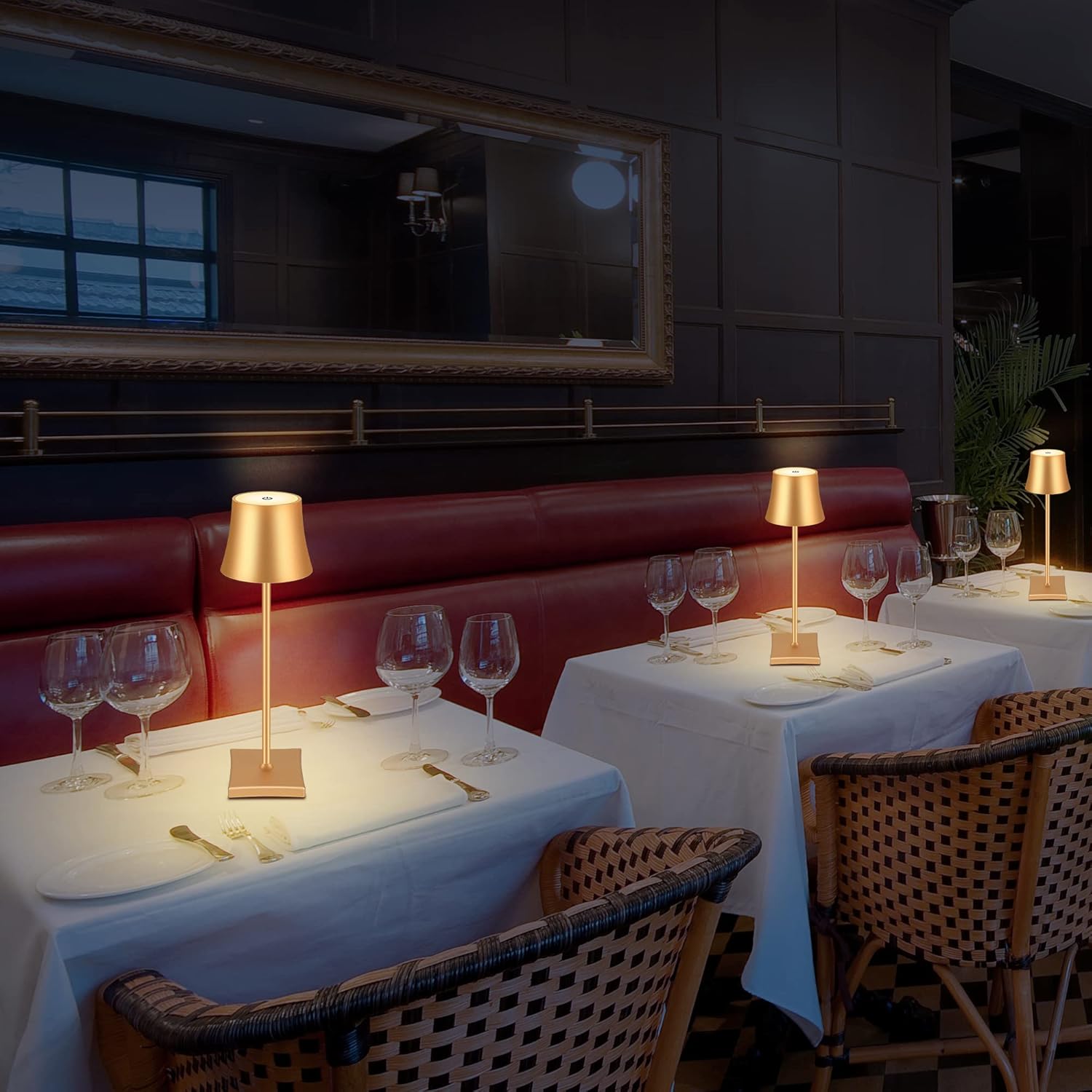 Cordless Table Lamp, Rechargeable Battery Powered LED Lamp, IP54 Waterproof Metal Outdoor Table Lamp for Camp Picnic Restaurants Bars Bedroom Living Room (Gold)