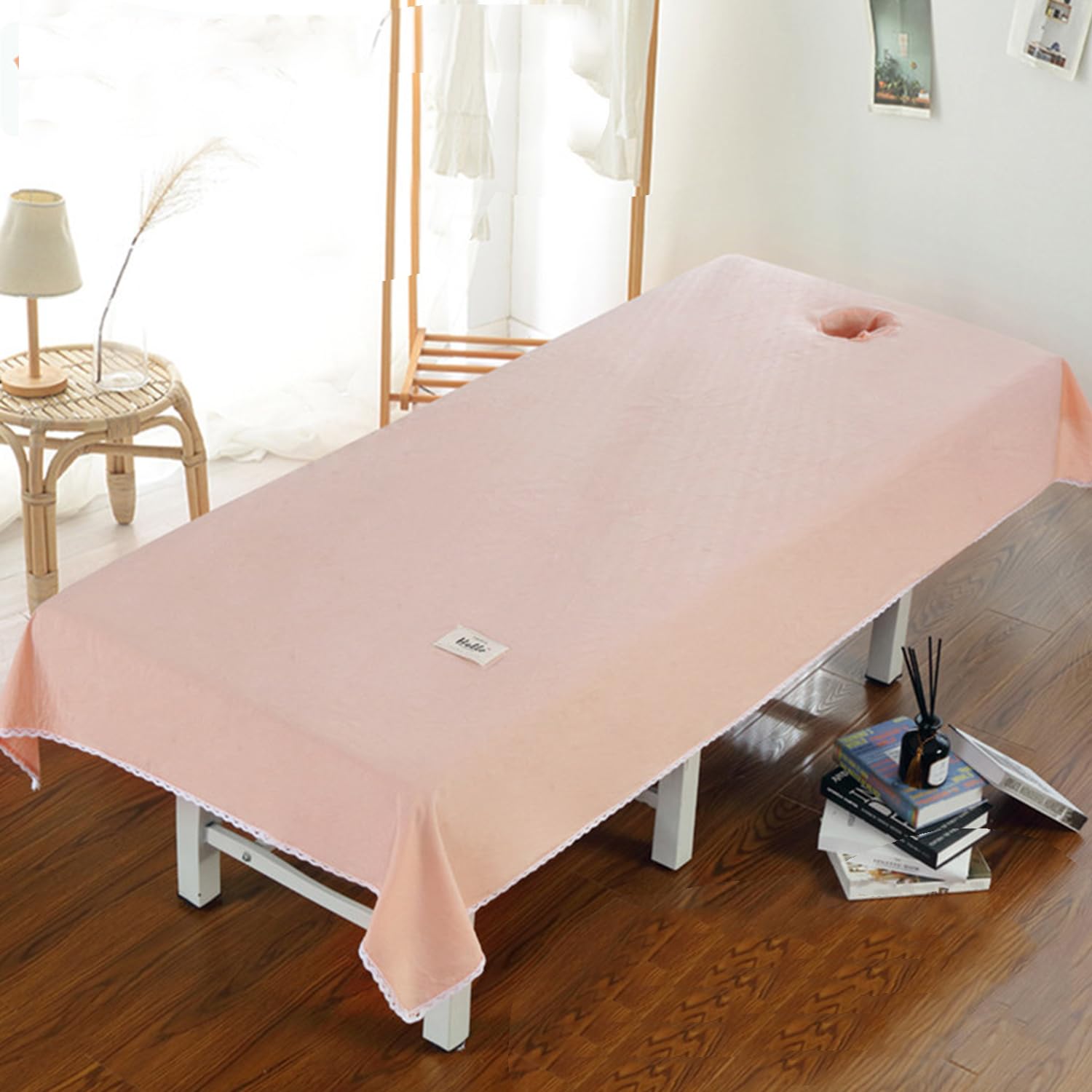 Drap de massage rose 120x220cm en pur coton avec dentelle pour lit spa