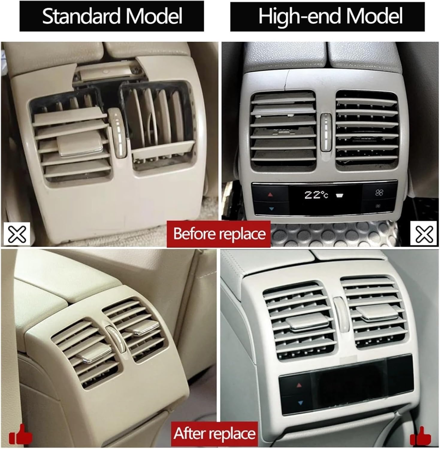 Rear Conditioner Air Vent Grille Panel Cover Fit For Benz W204 C W207 E Class C180 C200 C220 C230 C260 C300 C350 2048300354 Car air vent replacement(High-end Gray)